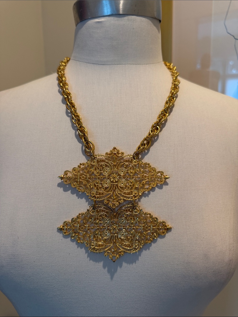 Gold Filigree Statement Necklace - Women Jewelry